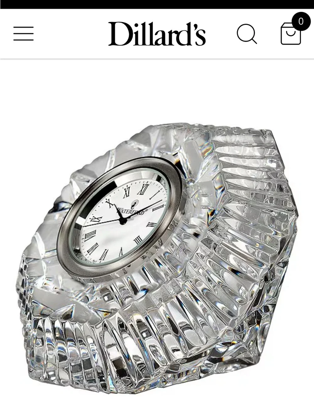 Waterford Lismore Diamond Clear Cut Crystal Table Clock with Silver Trim